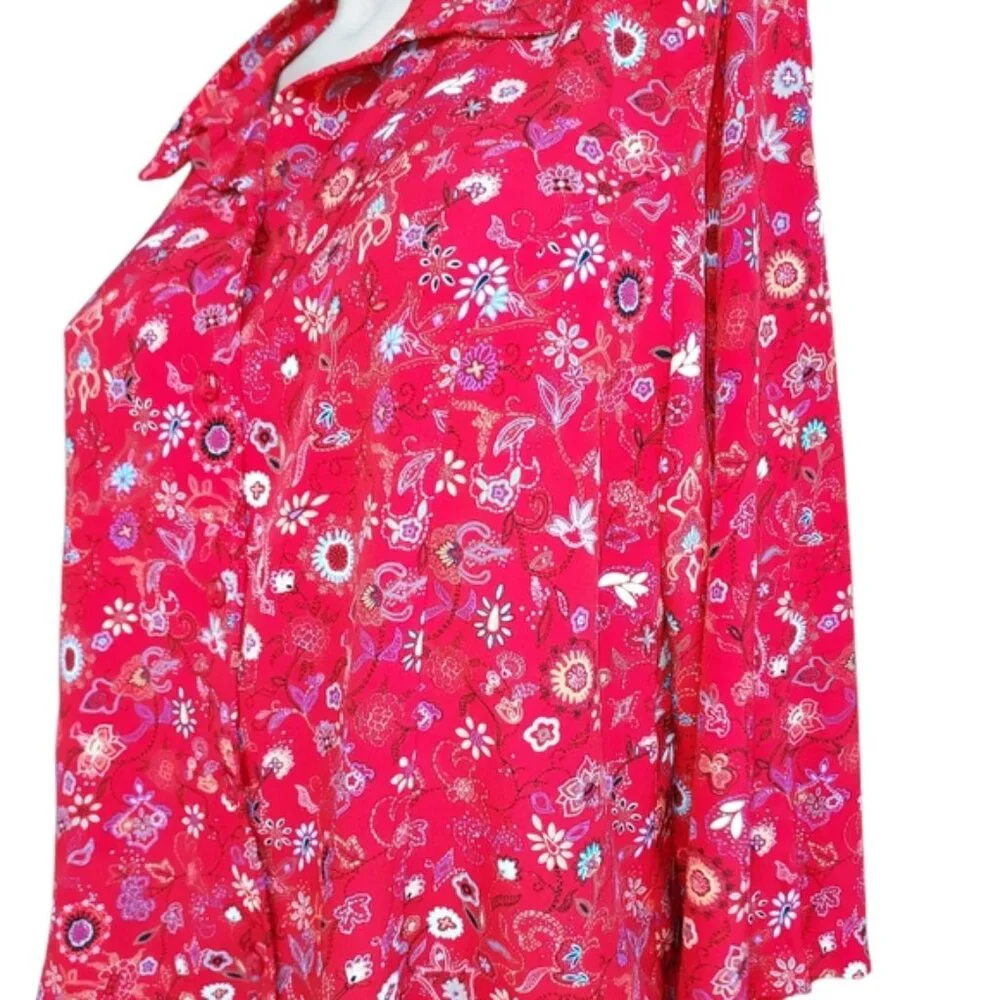 Christopher and Banks Size XL Women's Floral 3/4 Sleeve Red Button Down Top - Picture 11 of 16